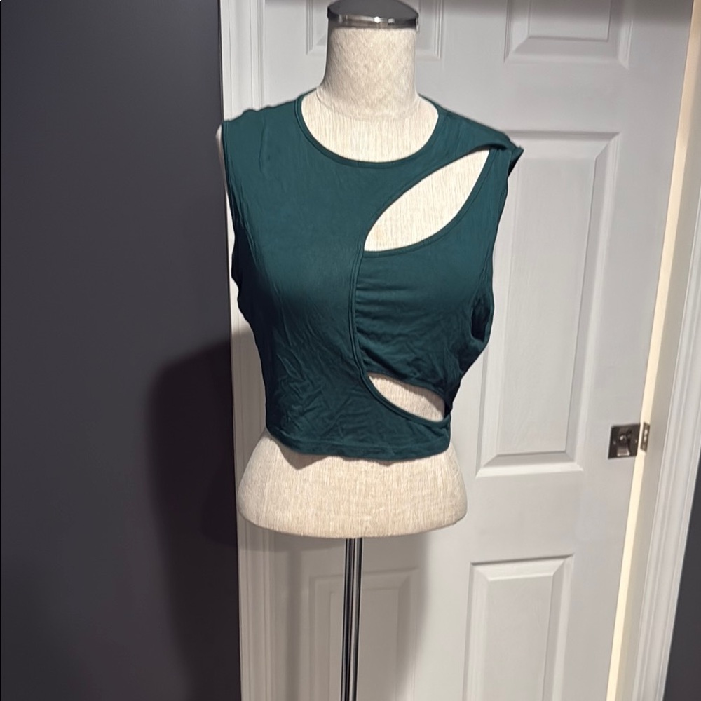 Blue Asymmetrical Crop Tank Top with Cutouts